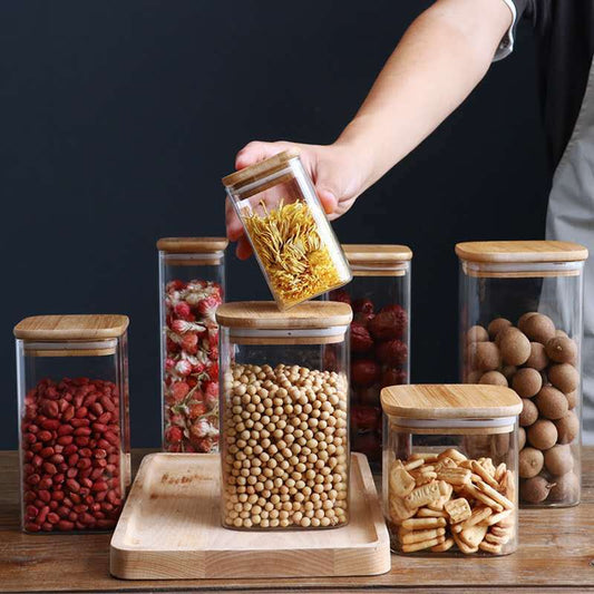 Modern Glass Storage Jars with Bamboo Lids: Kitchen Essentials for Stylish Organization