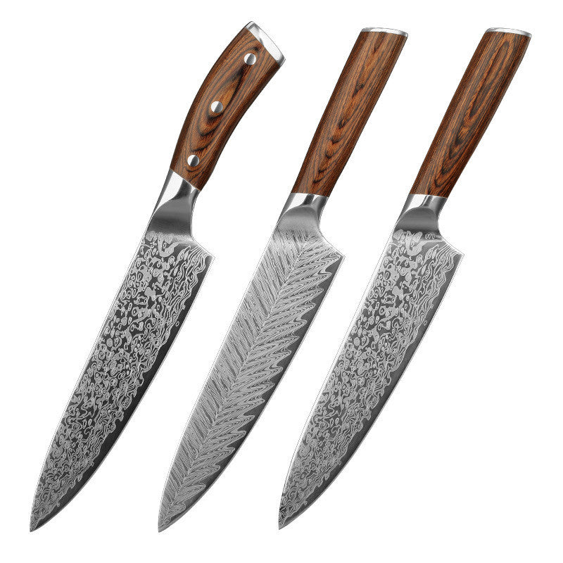 Damascus Leather Stainless Steel Kitchen Knife