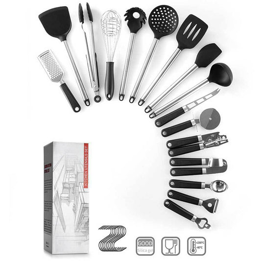 15-Piece Kitchen Utensil Set: Professional-Grade Stainless Steel & Silicone Kitchen Gadgets for Cooking, Baking, & More